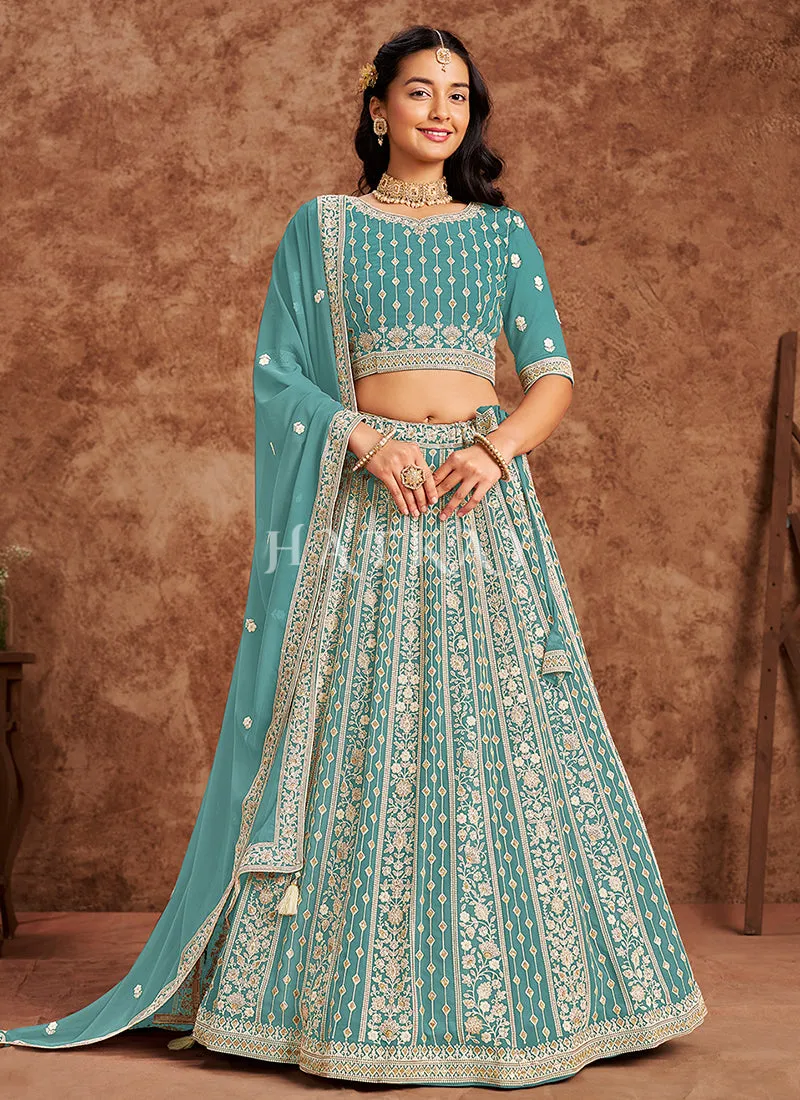 Aqua Blue Georgette Lehenga Choli