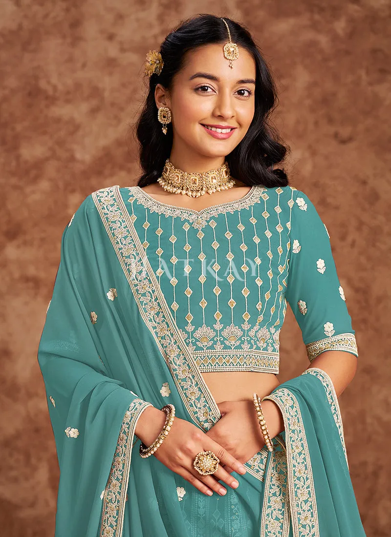 Aqua Blue Georgette Lehenga Choli