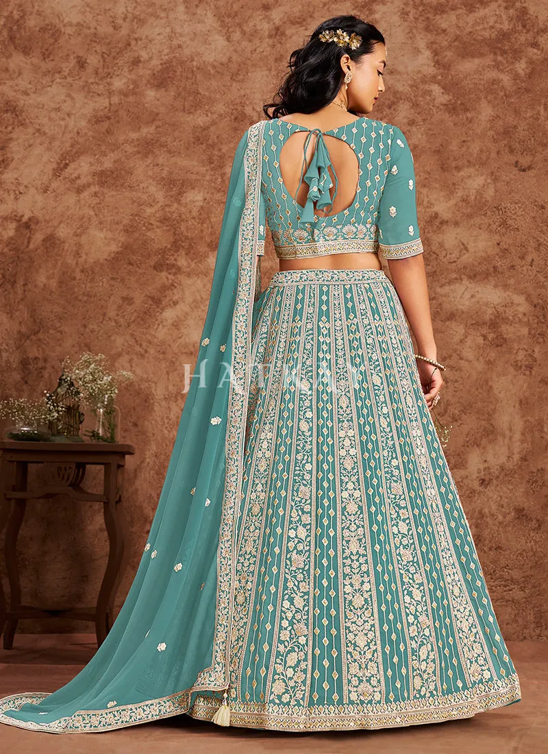 Aqua Blue Georgette Lehenga Choli