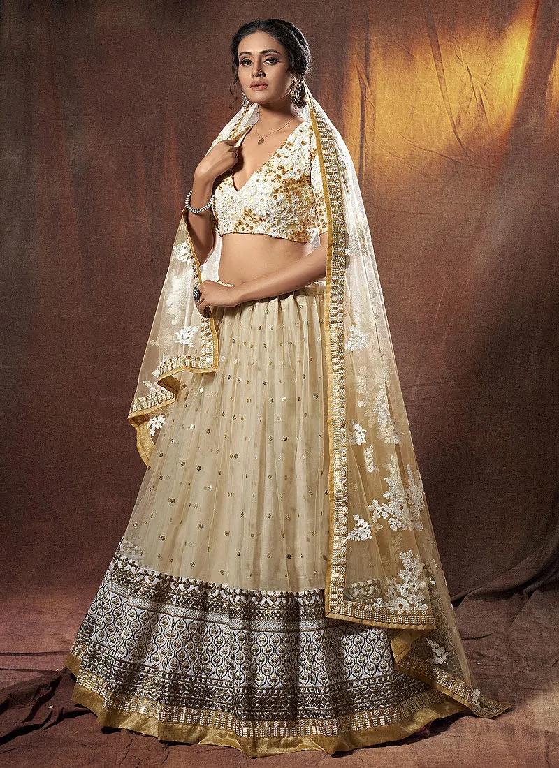 Beige Golden Sequence Embroidered Lehenga Choli