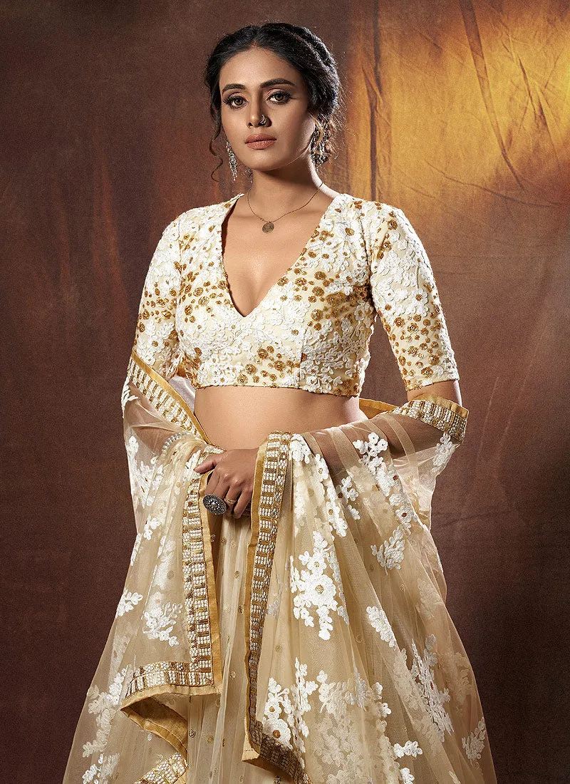 Beige Golden Sequence Embroidered Lehenga Choli