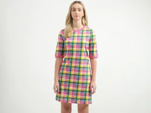 Checked Pattern Straight-Fit Round Neck Dress