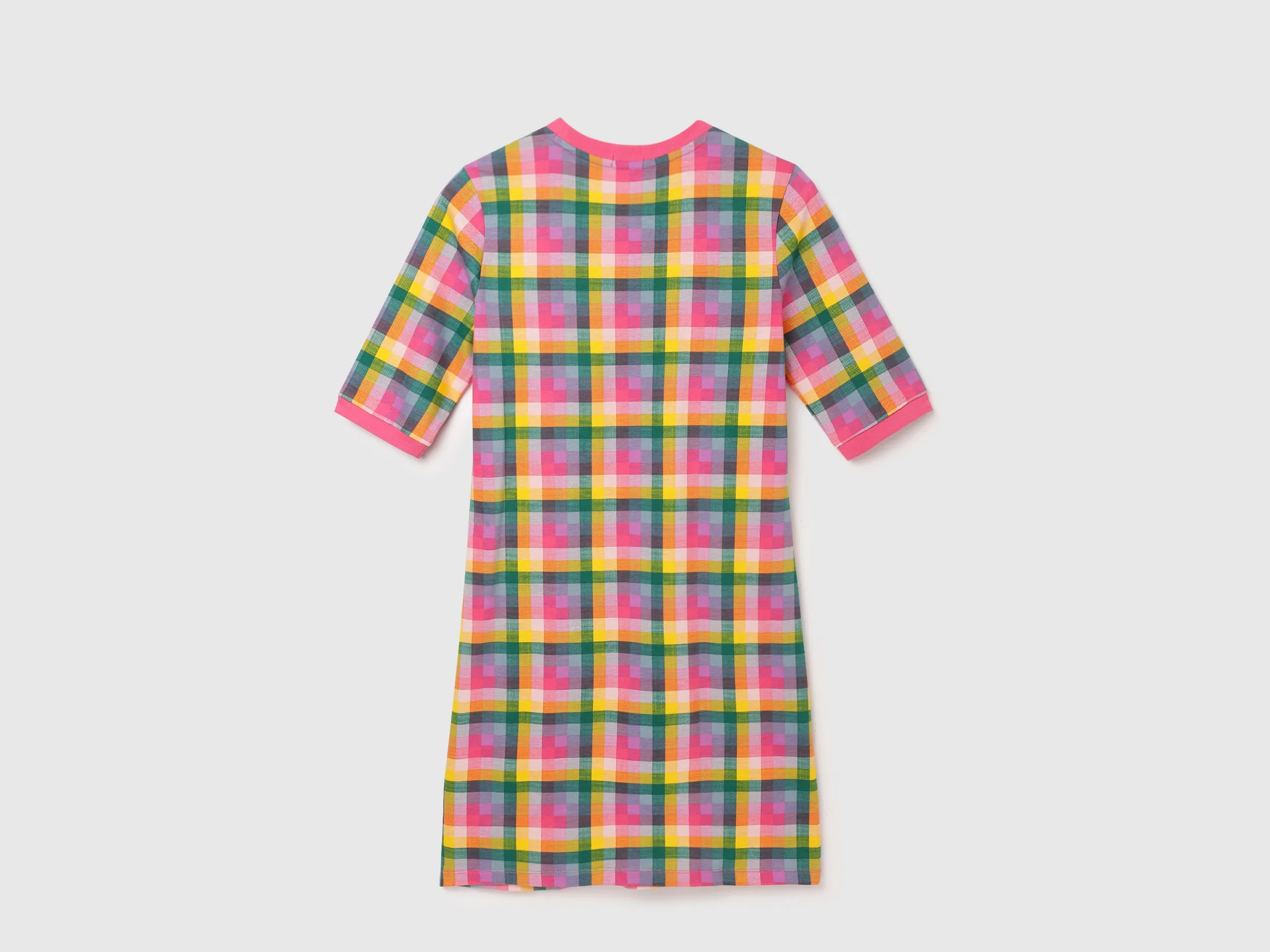 Checked Pattern Straight-Fit Round Neck Dress
