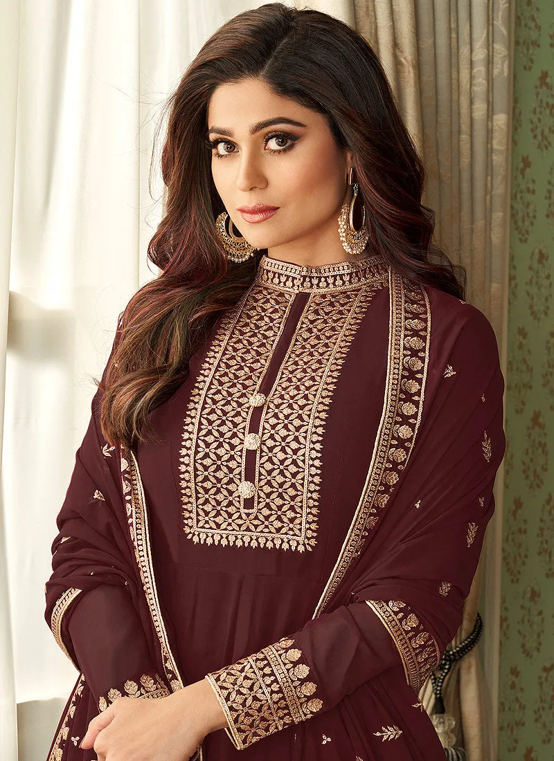Coffee Brown Embroidered Bollywood Wedding Anarkali