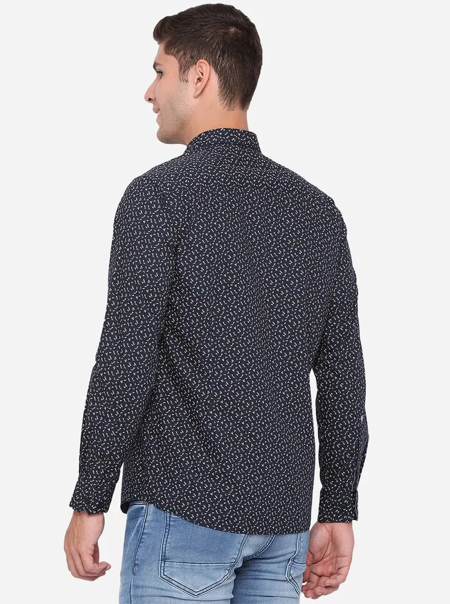 Dark Blue Printed Slim Fit Casual Shirt | Greenfibre