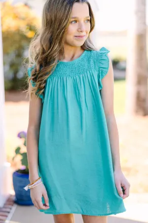 Girls: Longing For Fun Teal Green Ruffled Dress