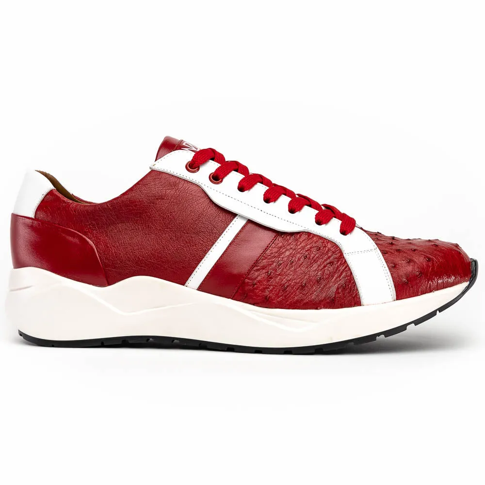 Marco Di Milano Lyon II in Red / White Ostrich Quill & Calfskin Sneakers