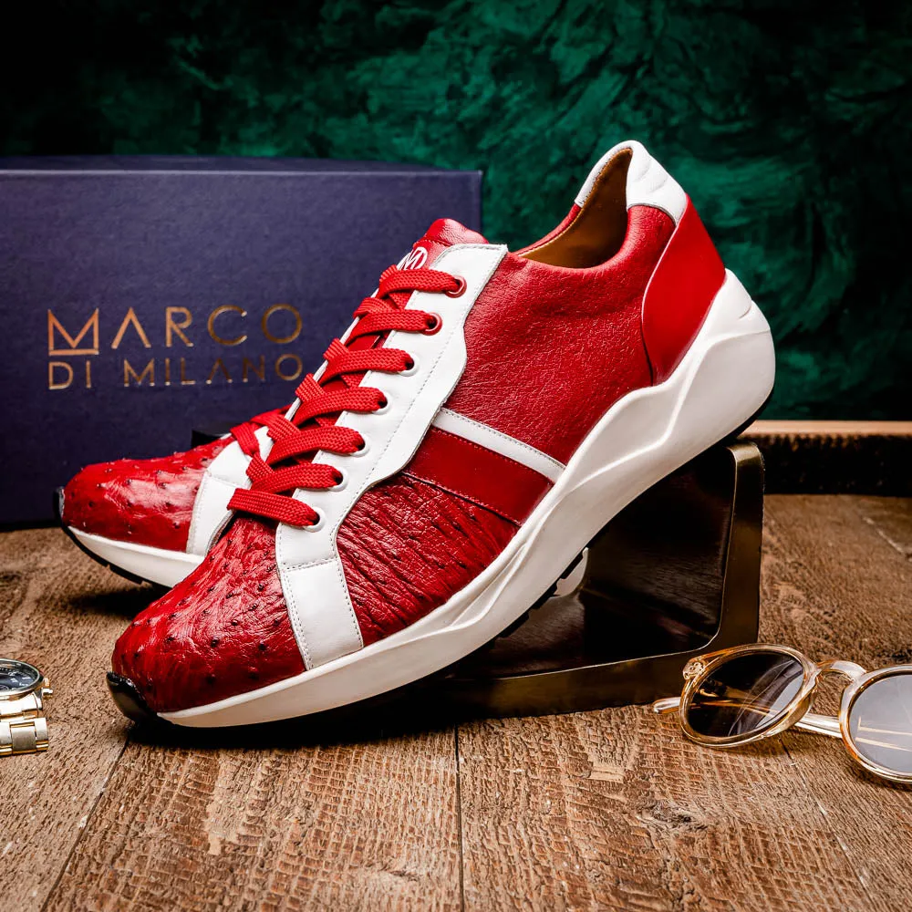 Marco Di Milano Lyon II in Red / White Ostrich Quill & Calfskin Sneakers