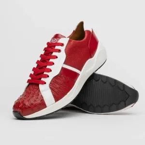 Marco Di Milano Lyon II in Red / White Ostrich Quill & Calfskin Sneakers