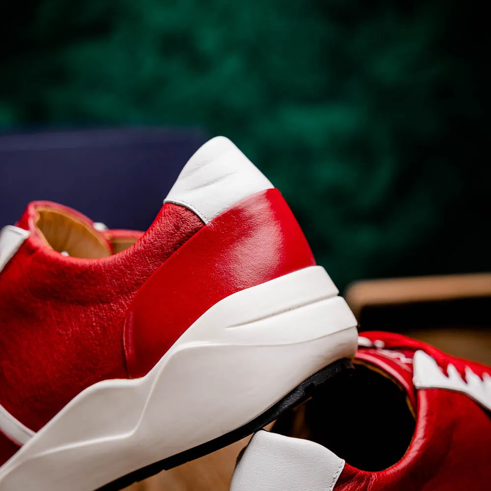 Marco Di Milano Lyon II in Red / White Ostrich Quill & Calfskin Sneakers