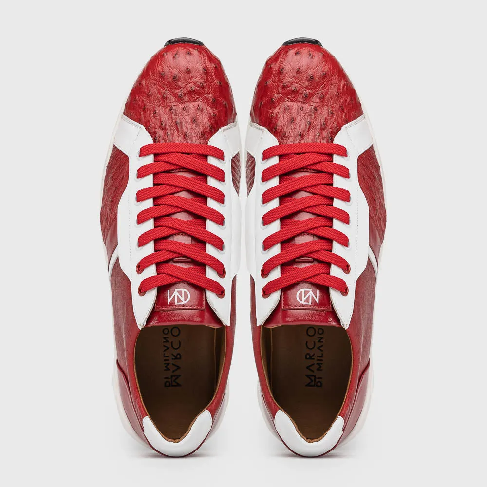 Marco Di Milano Lyon II in Red / White Ostrich Quill & Calfskin Sneakers