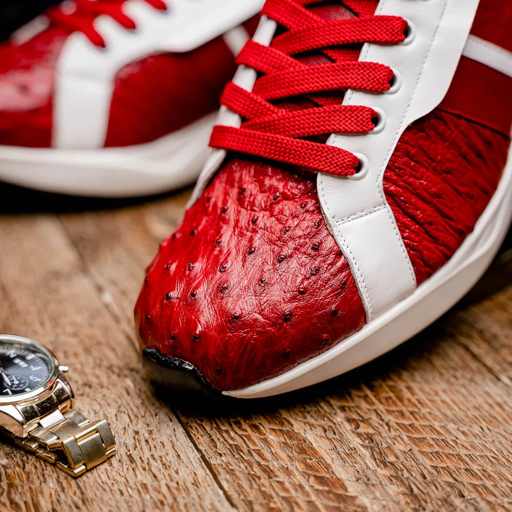 Marco Di Milano Lyon II in Red / White Ostrich Quill & Calfskin Sneakers