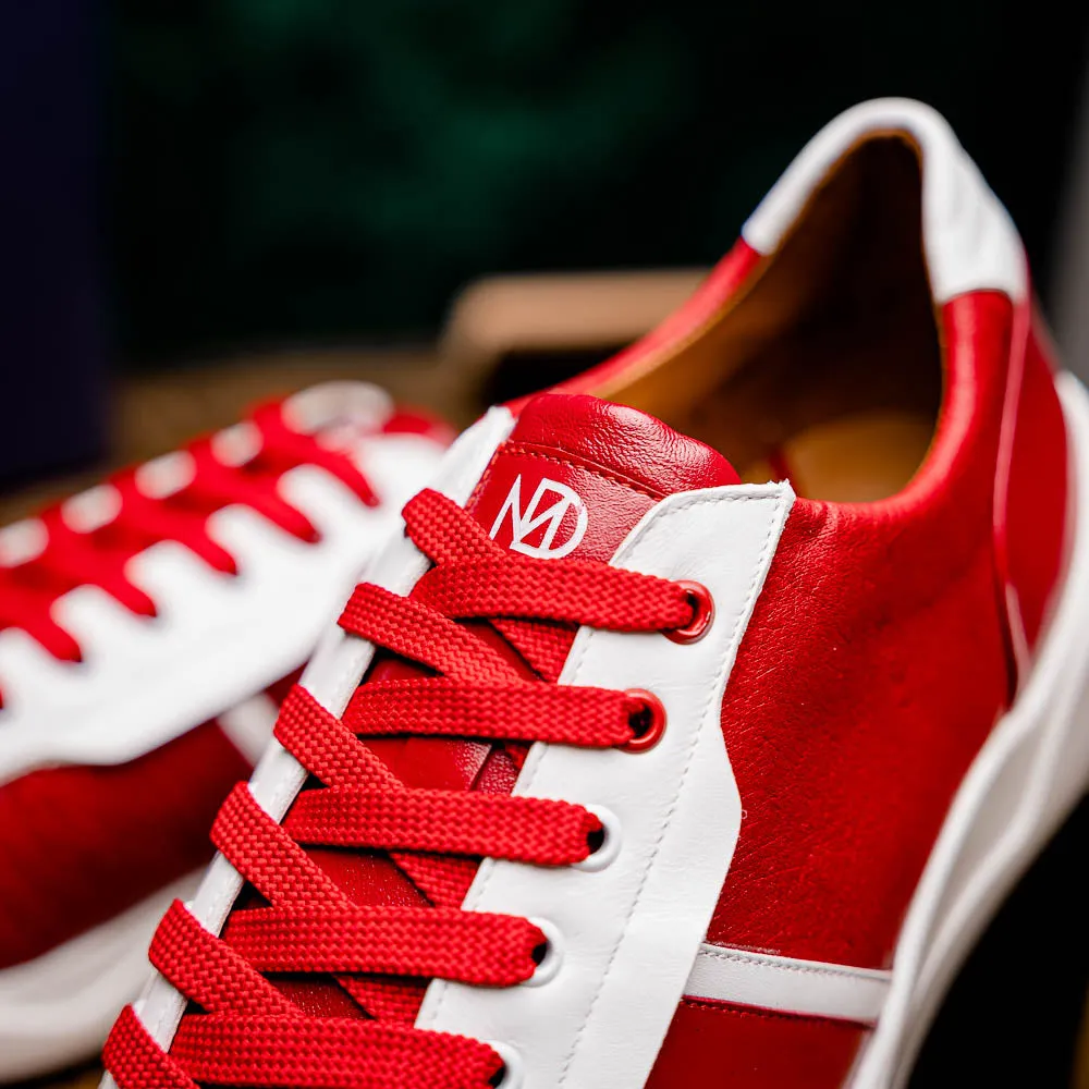 Marco Di Milano Lyon II in Red / White Ostrich Quill & Calfskin Sneakers