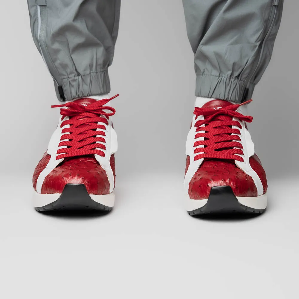 Marco Di Milano Lyon II in Red / White Ostrich Quill & Calfskin Sneakers