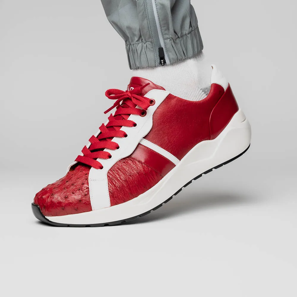 Marco Di Milano Lyon II in Red / White Ostrich Quill & Calfskin Sneakers