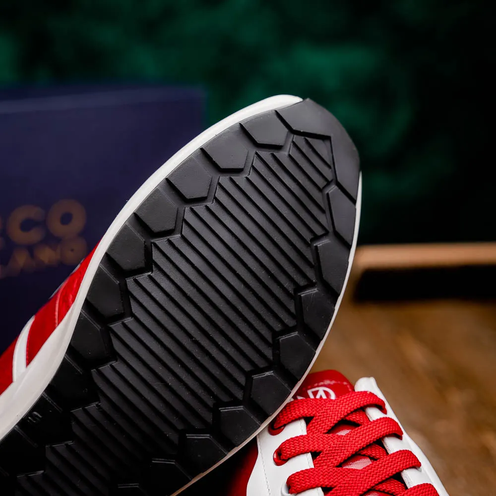 Marco Di Milano Lyon II in Red / White Ostrich Quill & Calfskin Sneakers