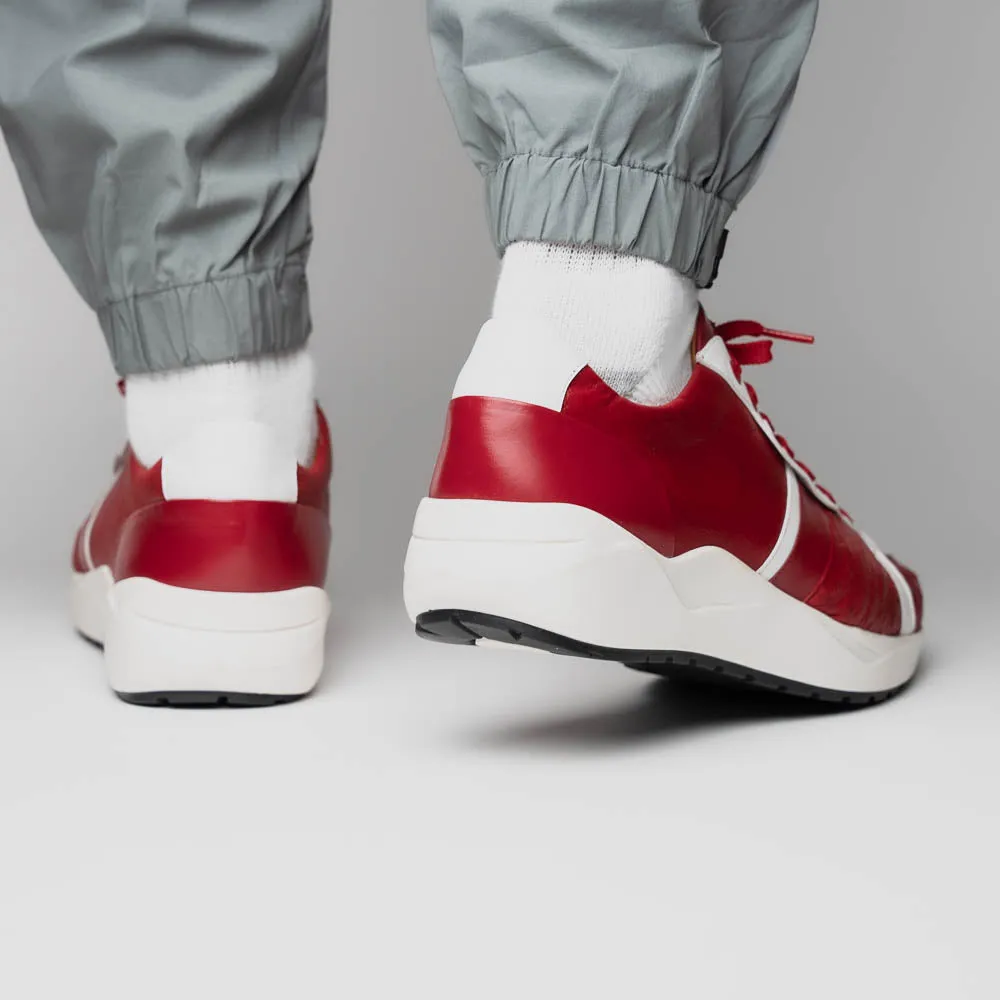 Marco Di Milano Lyon II in Red / White Ostrich Quill & Calfskin Sneakers