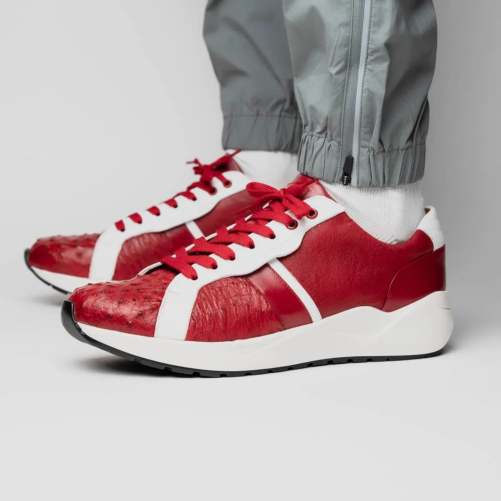 Marco Di Milano Lyon II in Red / White Ostrich Quill & Calfskin Sneakers