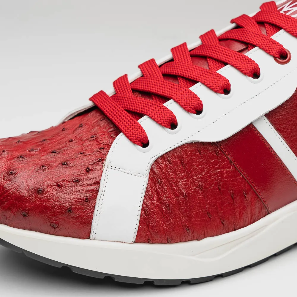 Marco Di Milano Lyon II in Red / White Ostrich Quill & Calfskin Sneakers