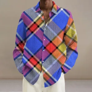 Men's Vintage Color Check Art Print Long Sleeve Shirt