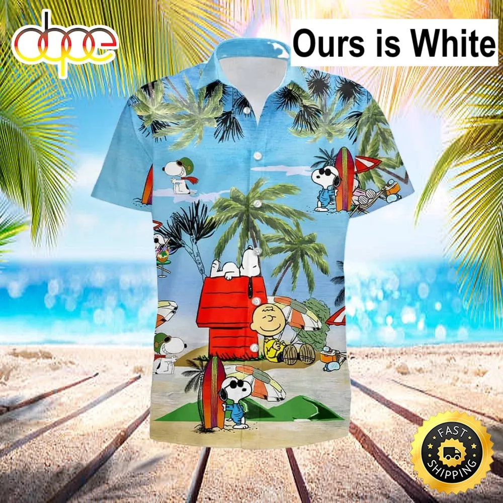 New Charlie Brown And Snoopy Beach Blue Hawaiian Shirt, Sz 2X (Ours is White)
