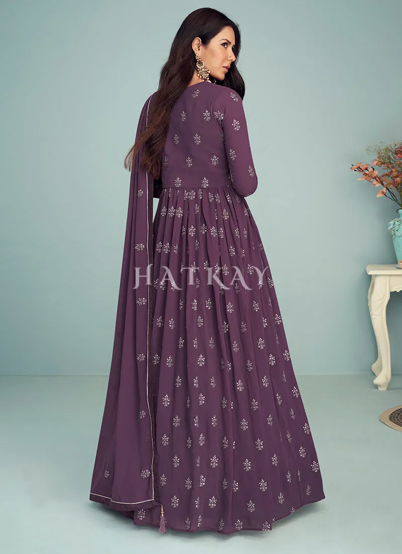 Purple Embroidered Georgette Anarkali Suit