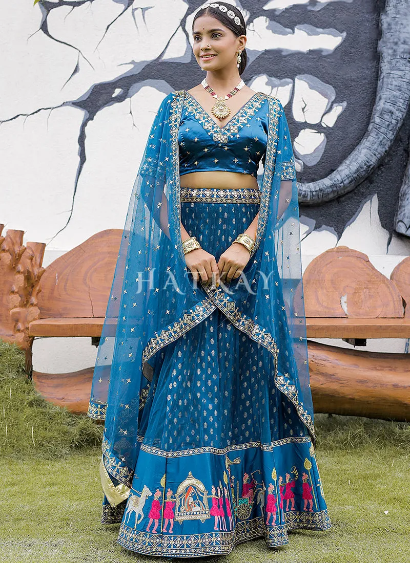 Royal Blue Multi Embroidery Silk Lehenga Choli