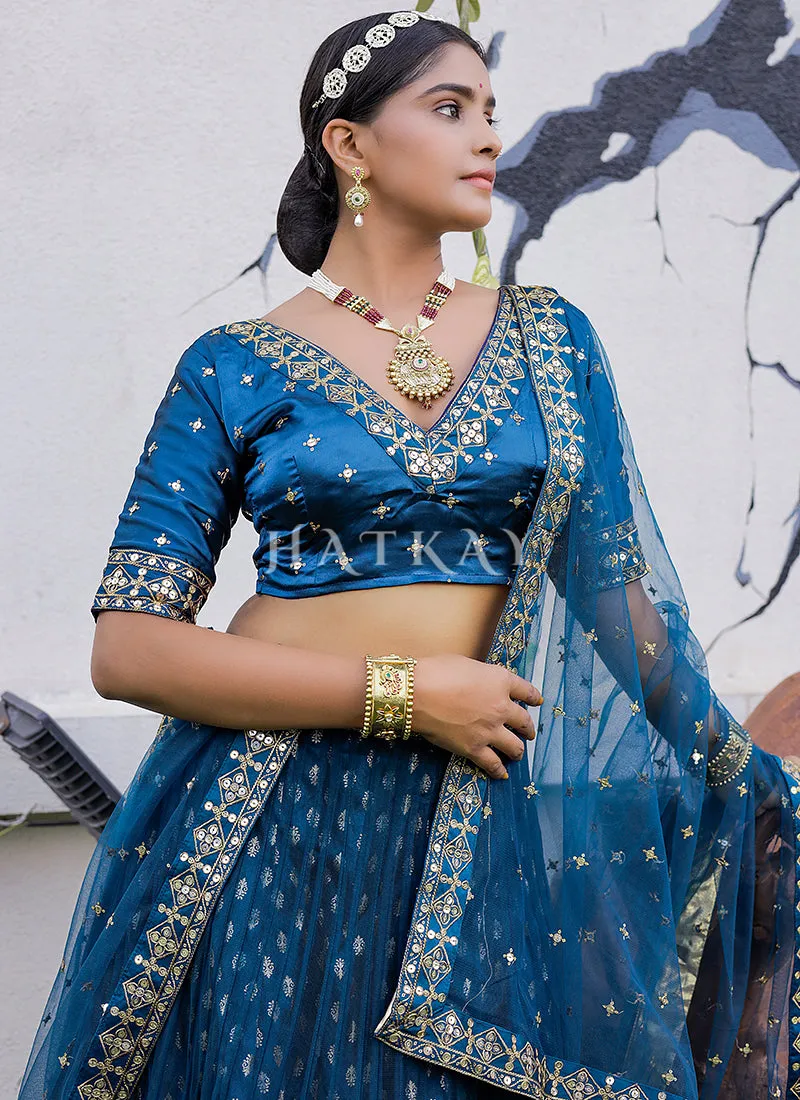 Royal Blue Multi Embroidery Silk Lehenga Choli