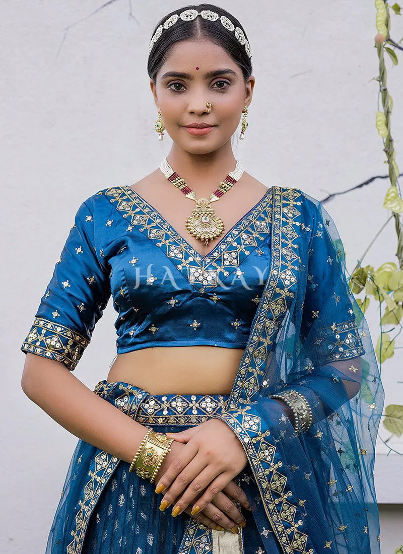 Royal Blue Multi Embroidery Silk Lehenga Choli