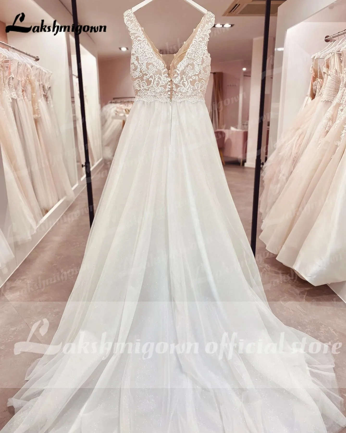 Sexy V Neck Boho A Line Wedding Dress 2023 Chic Robe Tank Bohemian Beach Bride Dress Lace Appliques Tulle Vestido De Noiva