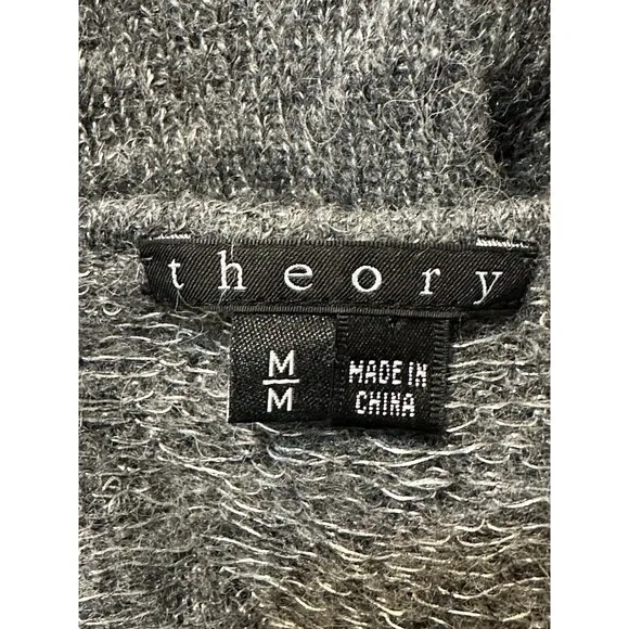 Theory Jivana Wenge Size M Sheer Baby Alpaca Wool Gray Sweater Luxury Staple