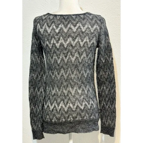 Theory Jivana Wenge Size M Sheer Baby Alpaca Wool Gray Sweater Luxury Staple
